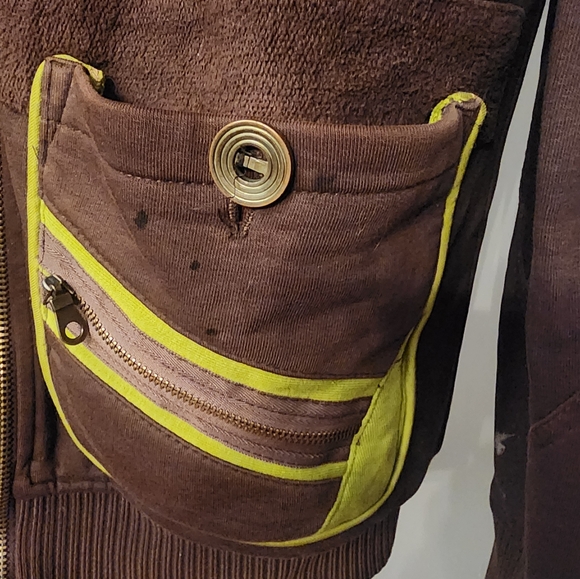 BIG SHOT  Zippered Heavy Jacket Boys Large  Faux Fur Lined Brown Embroidered - Picture 3 of 11